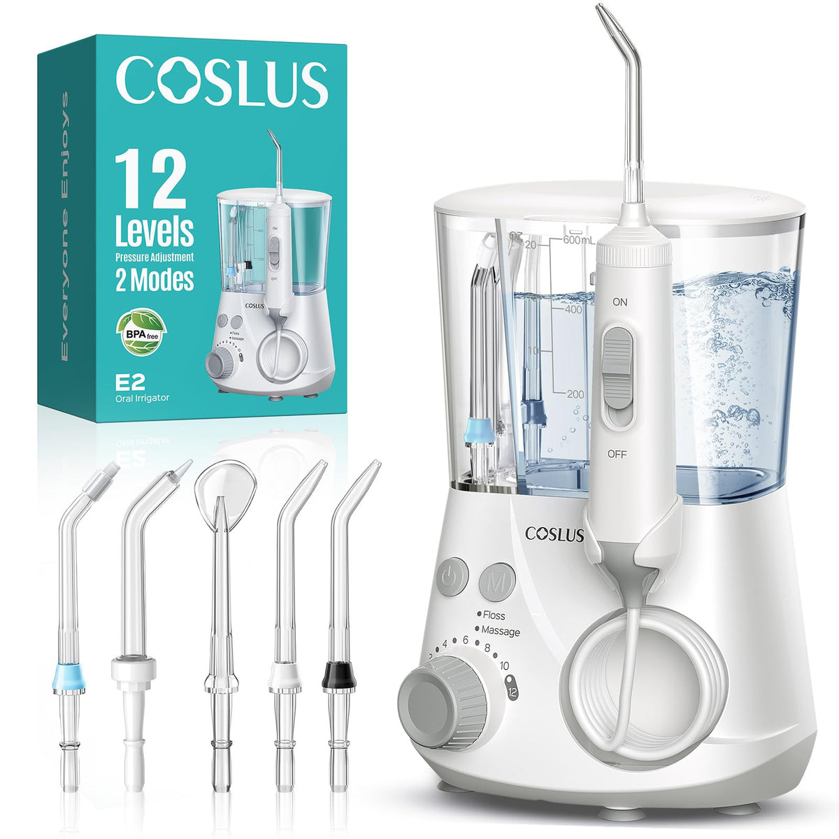 COSLUS E2 water flosser compact design saves space and fits small bathrooms.