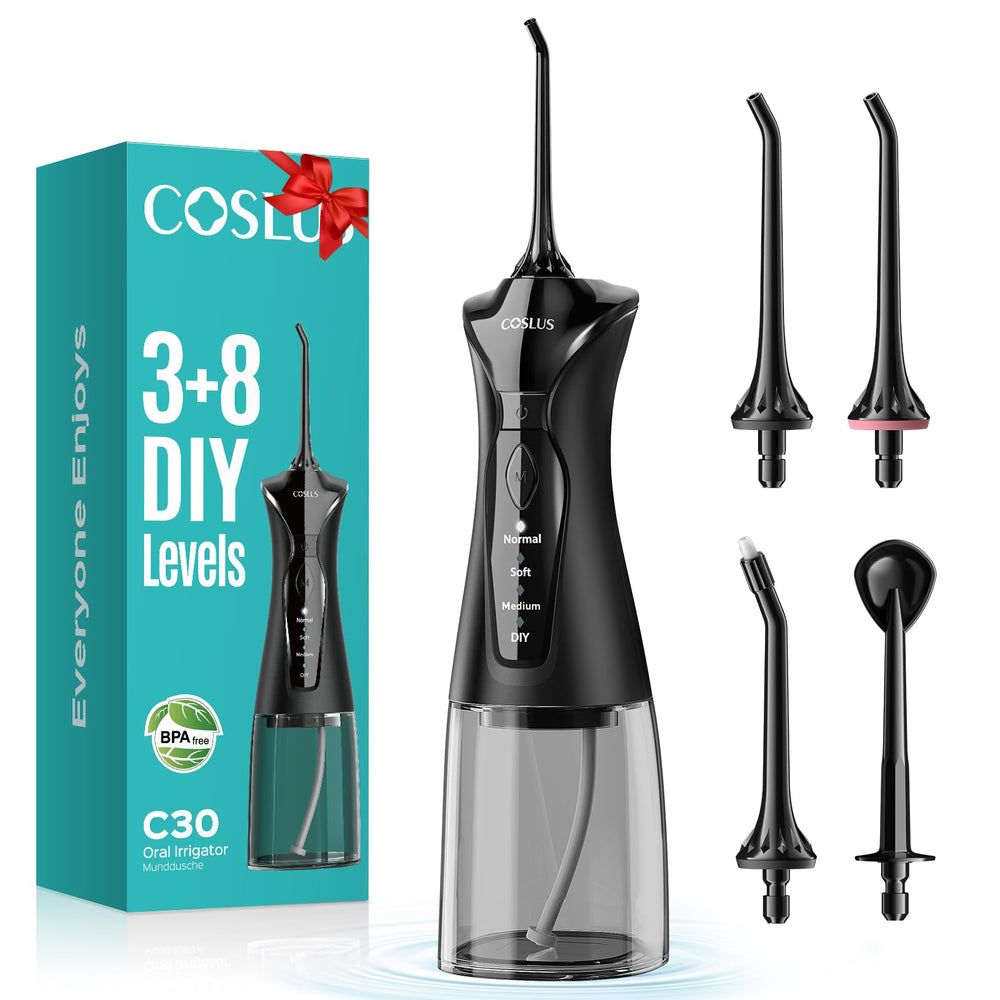 COSLUS C30 front view of the water flosser showing sleek design and ready-to-use form for daily care.