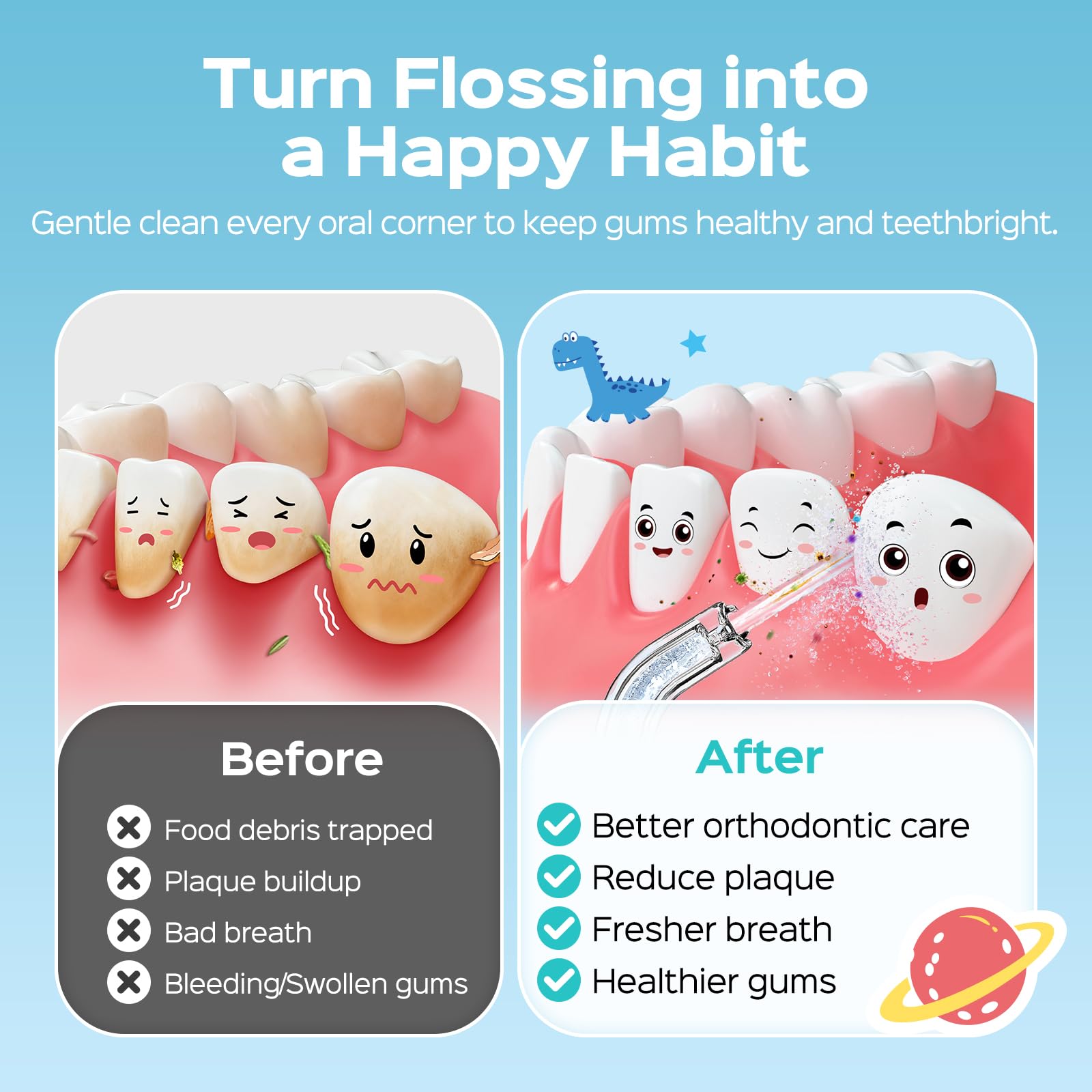 COSLUS T40 four mode system supports gentle to deep cleaning for growing smiles