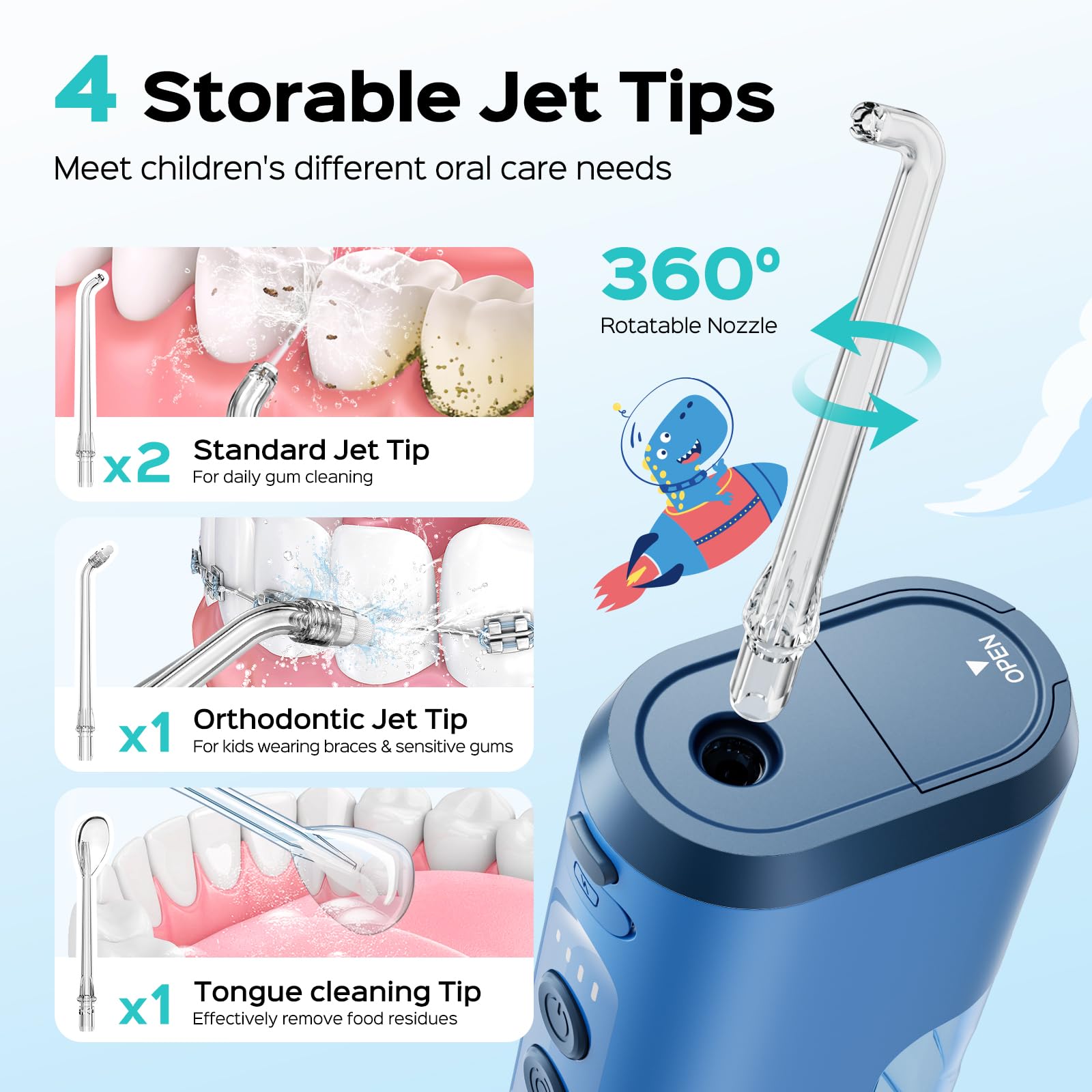 COSLUS T40 kids-friendly grip fits small hands for independent flossing