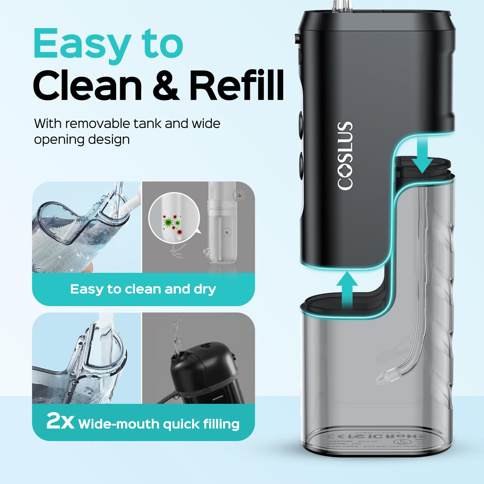 COSLUS T40 tongue-cleaner-nozzle: enhances freshness by addressing tongue-coating.