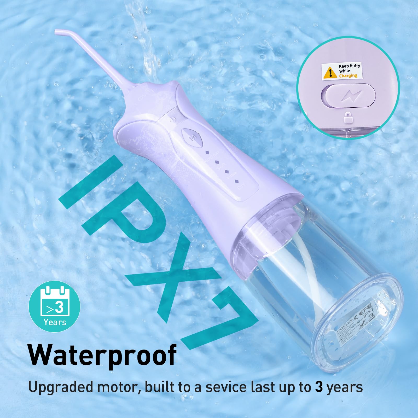 COSLUS C30 compact travel-ready flosser for on-the-go oral care.