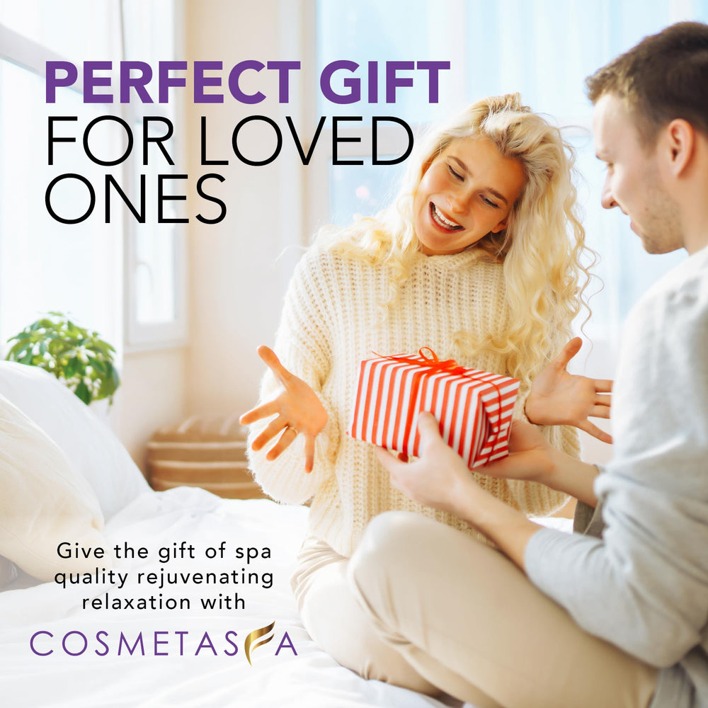 Cosmetasa Lavender Massage Oil product notes with geranium and grapeseed subtle aroma