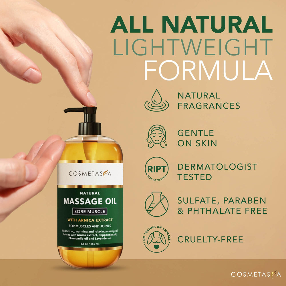 Cosmetasa non-greasy formula for easy post-workout massage.