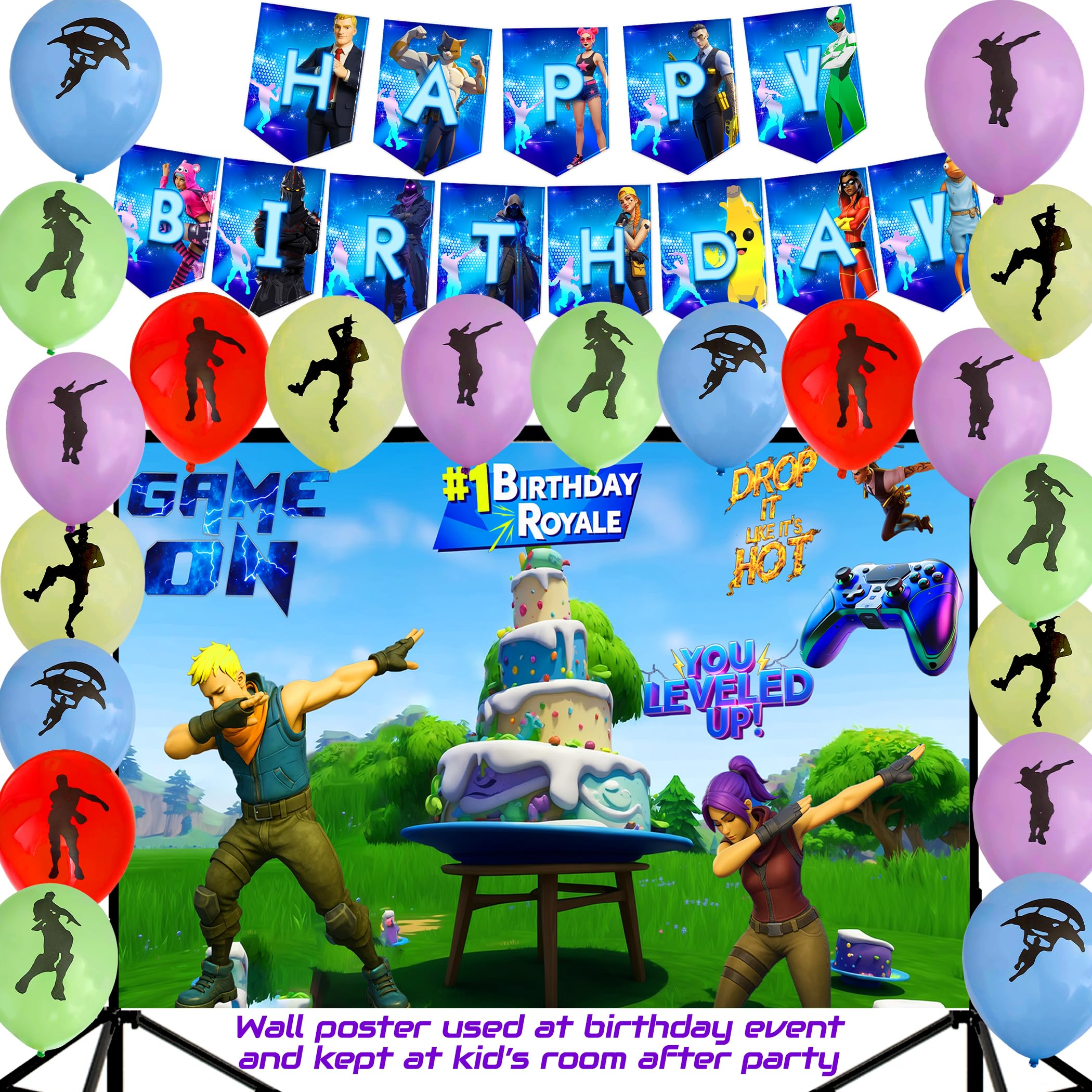Cosmic Party table cover and banner create a cohesive gaming setup