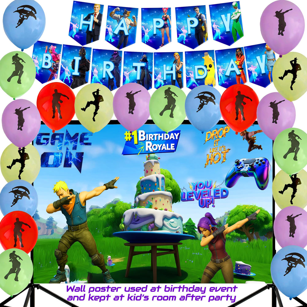 Cosmic Party table cover and banner create a cohesive gaming setup
