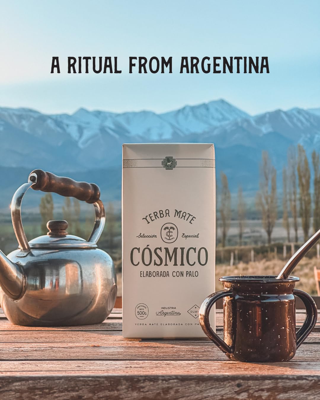 Cosmico Yerba Mate prepared tea in cup with inviting aroma