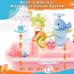 Cosminy water table dishwashing pretend play enhances role-play and fine motor skills.