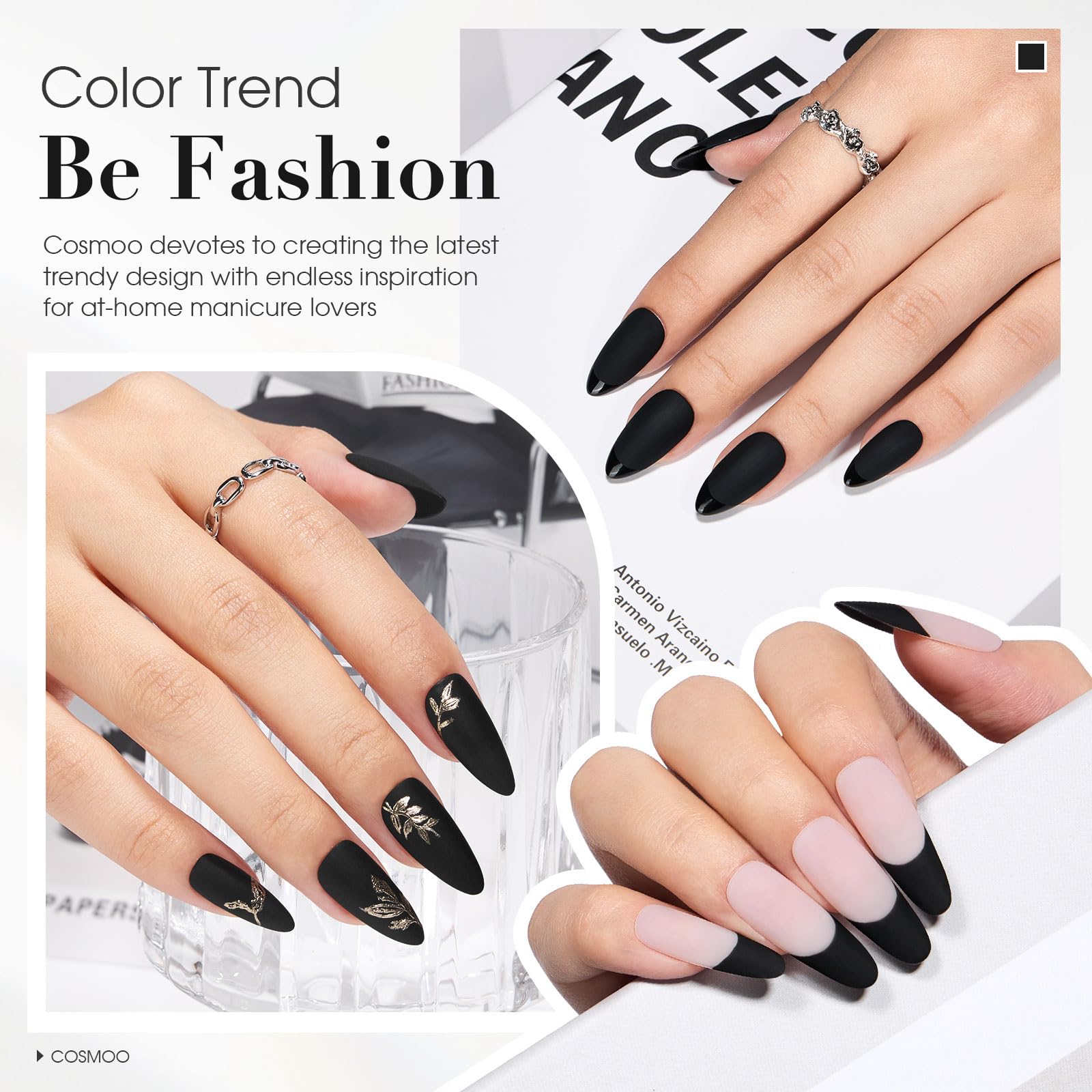 COSMOO Matte Black Nail Polish Air Dry cap close-up for sleek design