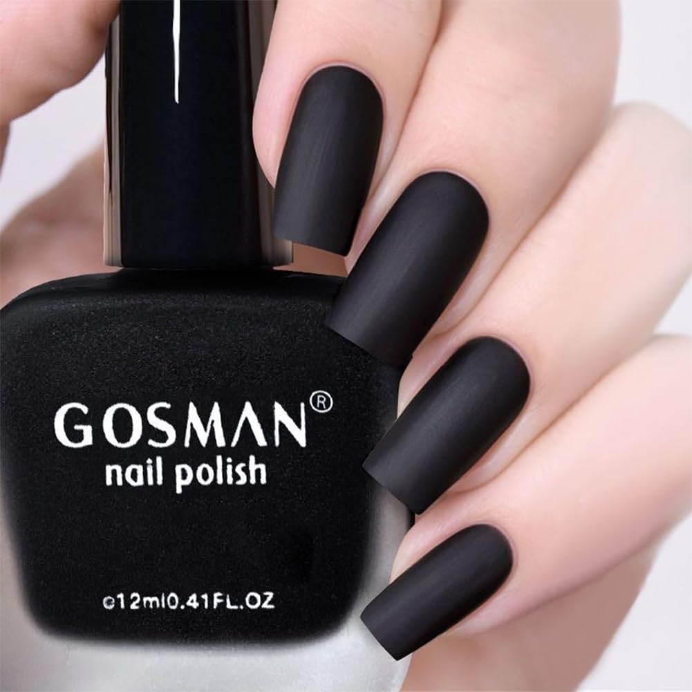 COSMOO Matte Black Nail Polish Air Dry bottle highlights long-lasting potential
