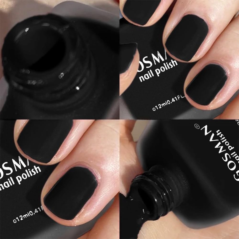 COSMOO Matte Black Nail Polish Air Dry demonstrates fast drying in 30 to 45 seconds