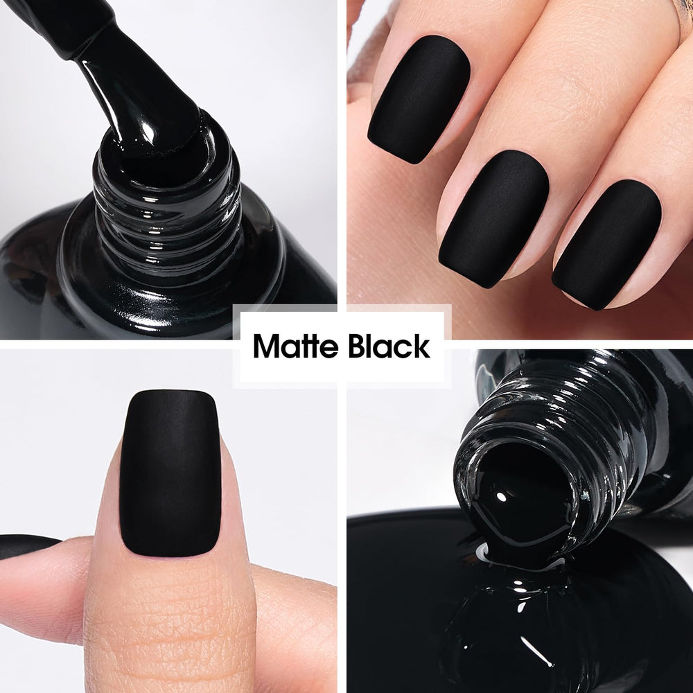 COSMOO Matte Black Nail Polish Air Dry matte swatch reveals velvet texture and elegance