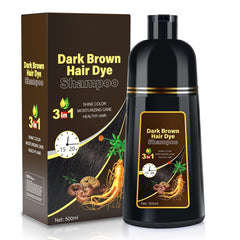 Cosmpro dark brown hair dye shampoo bottle shows natural color for gray coverage