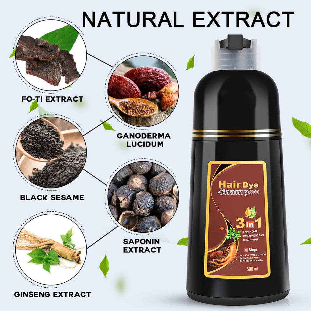 Cosmpro hair dye shampoo with ginseng nourishes hair and adds natural shine.