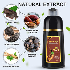 Cosmpro hair dye shampoo with ginseng nourishes hair and adds natural shine.
