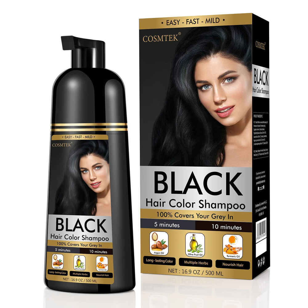 COSMTEK Black Dye Shampoo packshot showcases ammonia-free formula for gentle color