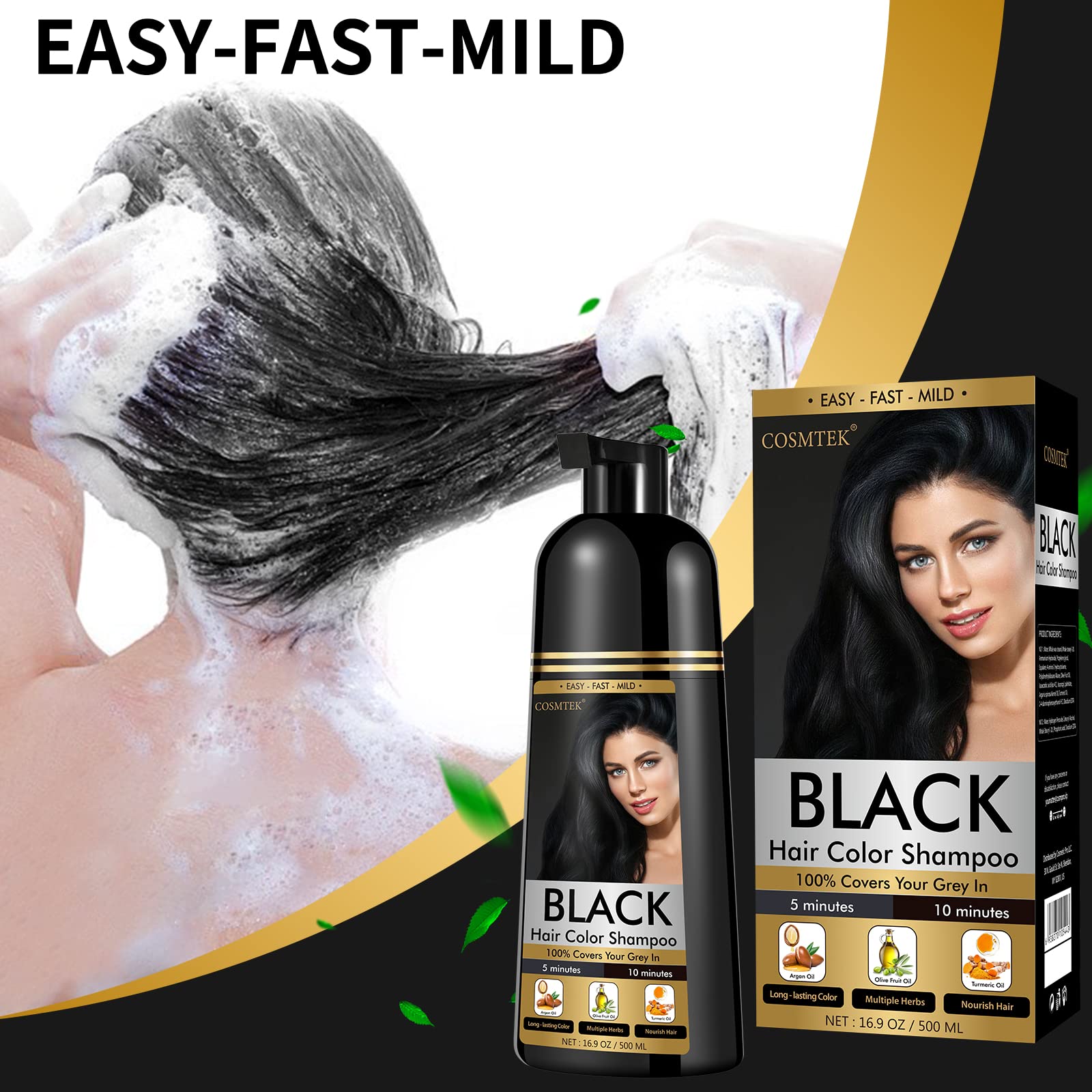 COSMTEK Black Dye Shampoo applied to wet hair for an easy 5-10 minute color boost