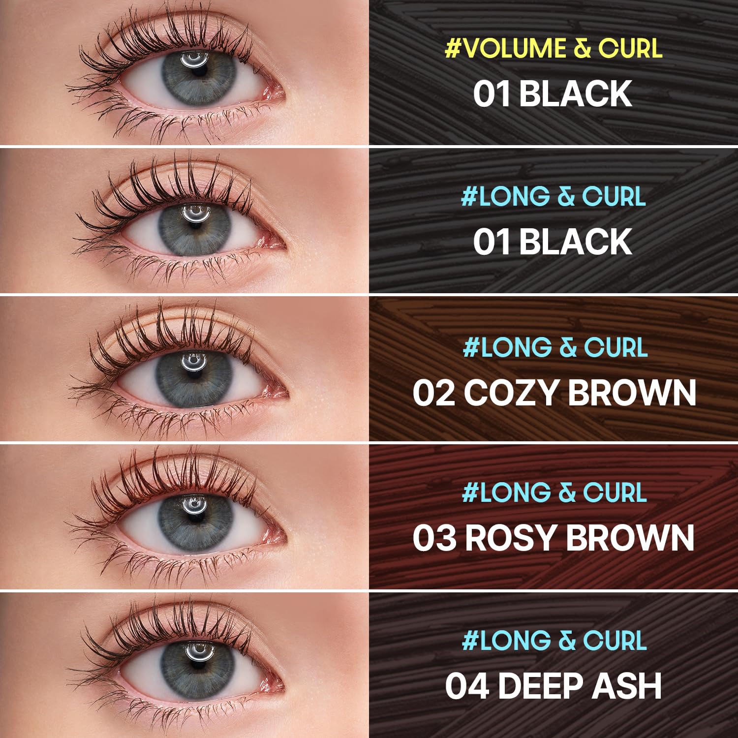 COSNORI Perfect Setting Mascara 02 Cozy Brown brush detail for precise lash definition.