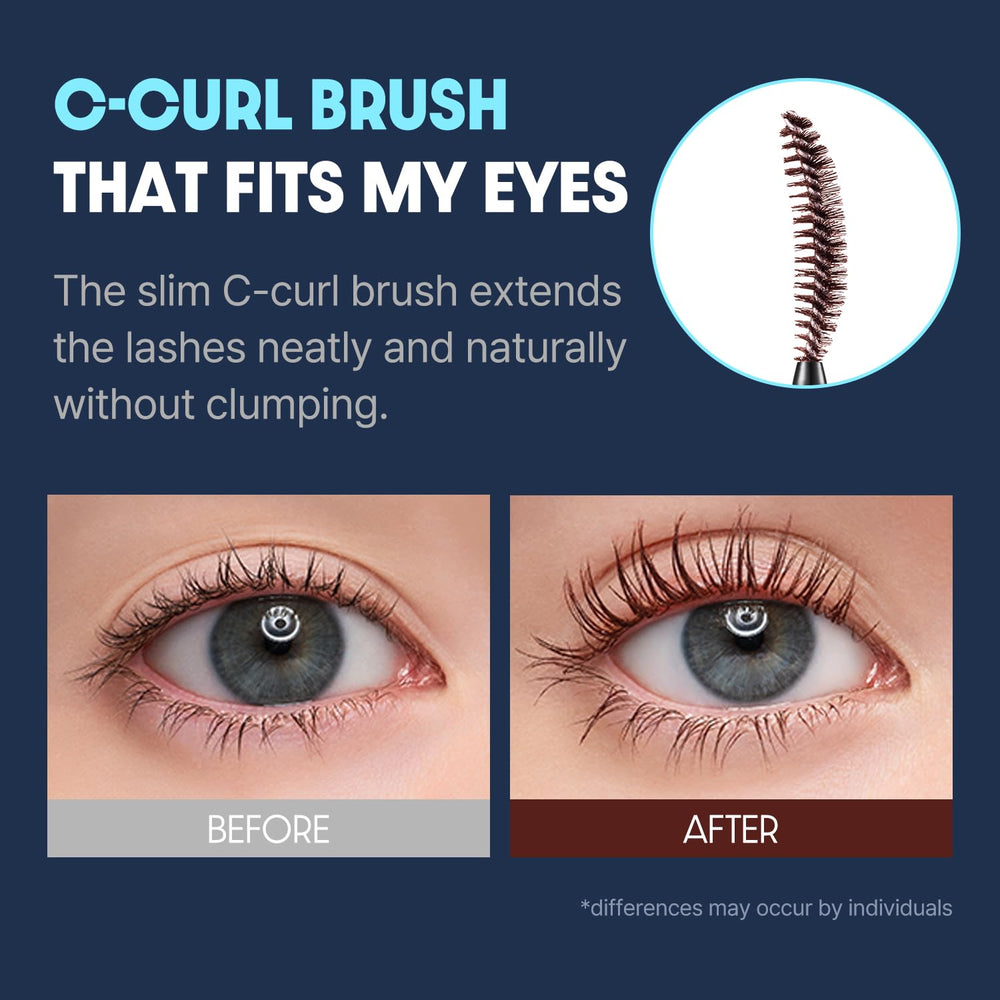COSNORI Perfect Setting Mascara 02 Cozy Brown k-beauty shot highlights Korean craftsmanship.