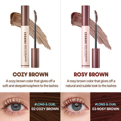 COSNORI Perfect Setting Mascara 02 Cozy Brown lash swatch reveals natural brown tint.