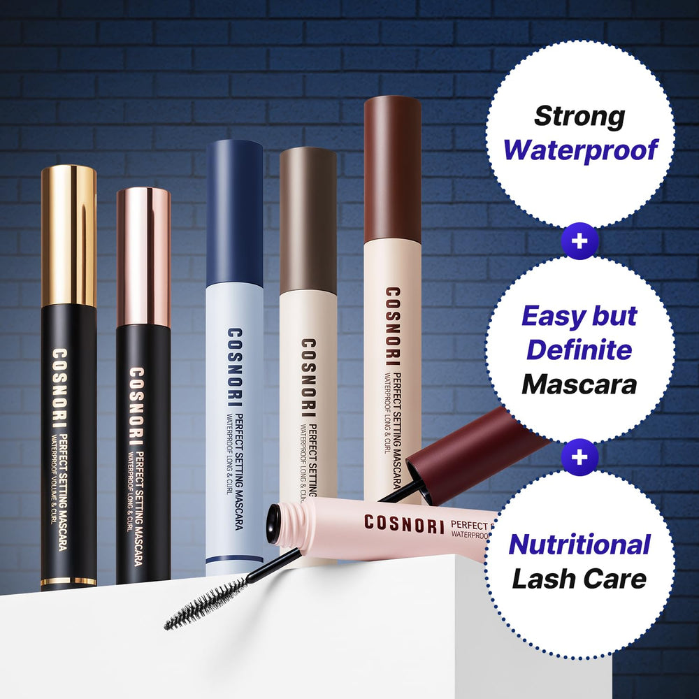 COSNORI Perfect Setting Mascara 02 Cozy Brown wand closeup shows slim C-Curl applicator.