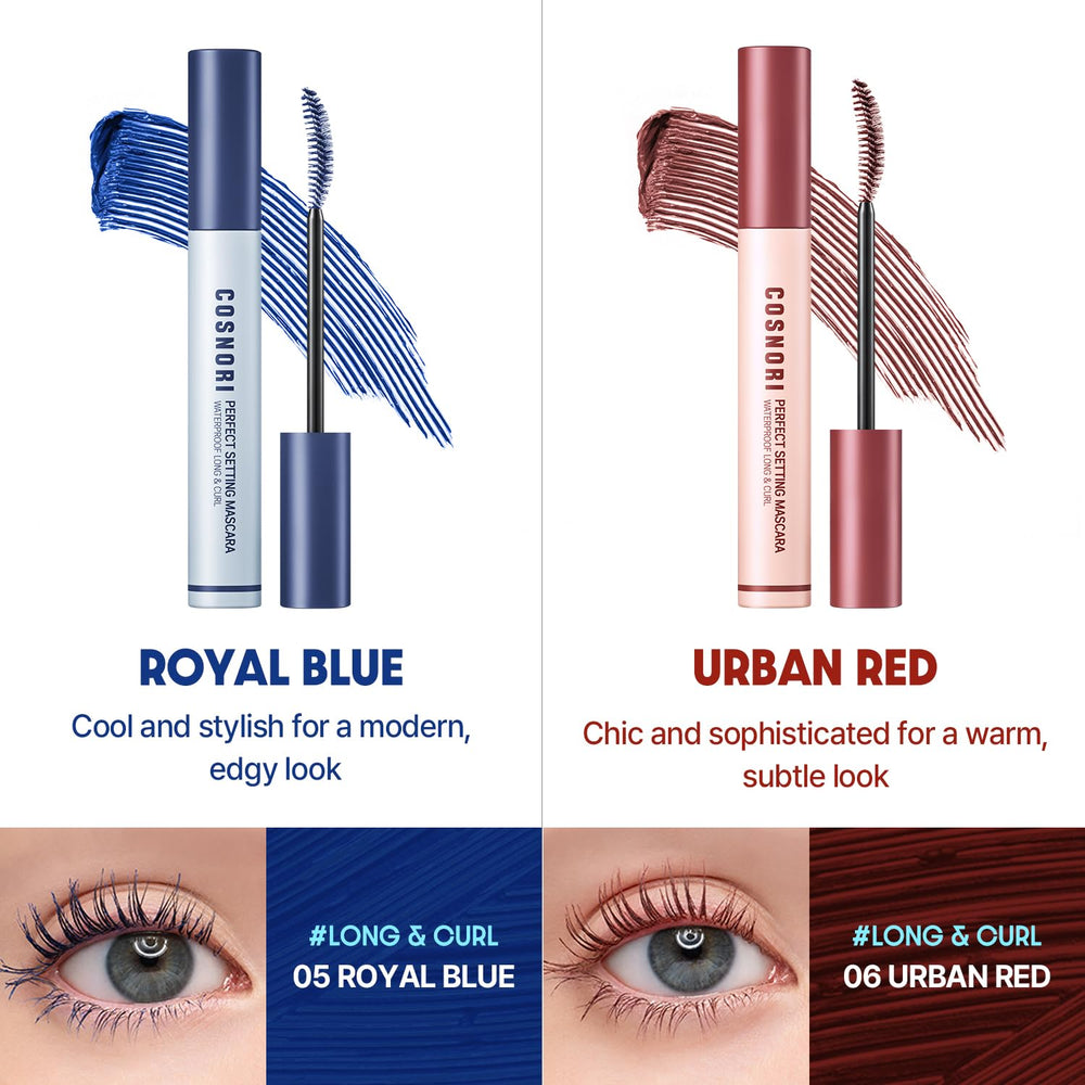 COSNORI Perfect Setting Mascara 02 Cozy Brown waterproof shot demonstrates long wear.