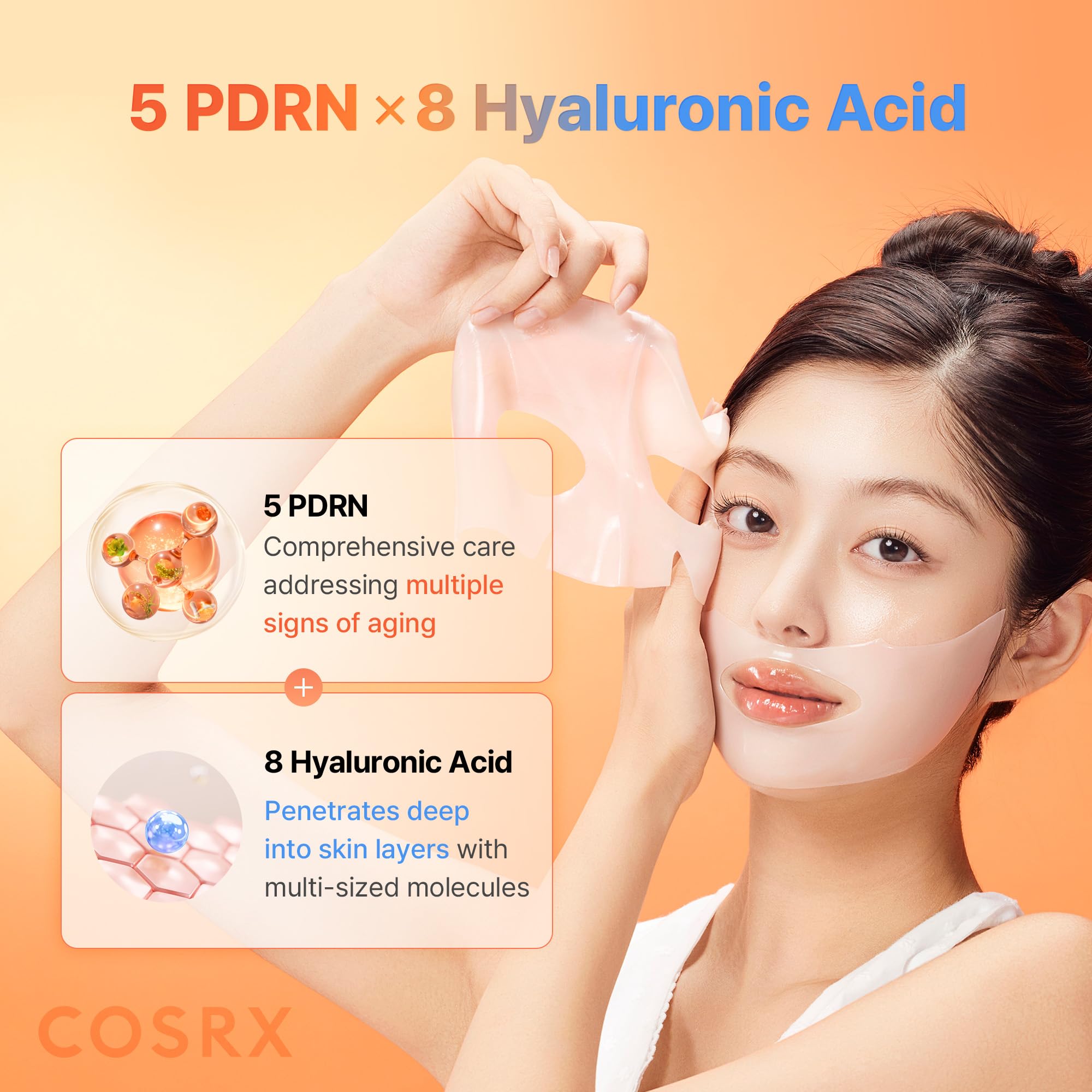 COSRX hydrogel sheet emphasizes glow and firming potential after use.