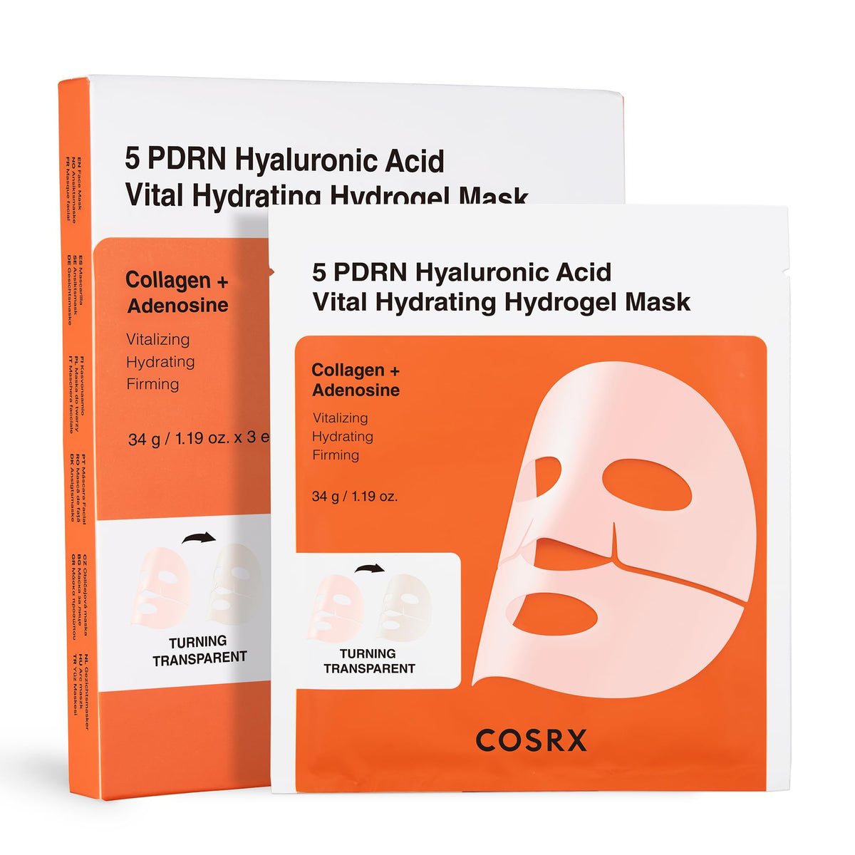 COSRX 5 PDRN Hydrogel Mask packaging highlights premium hydration for nightly care.
