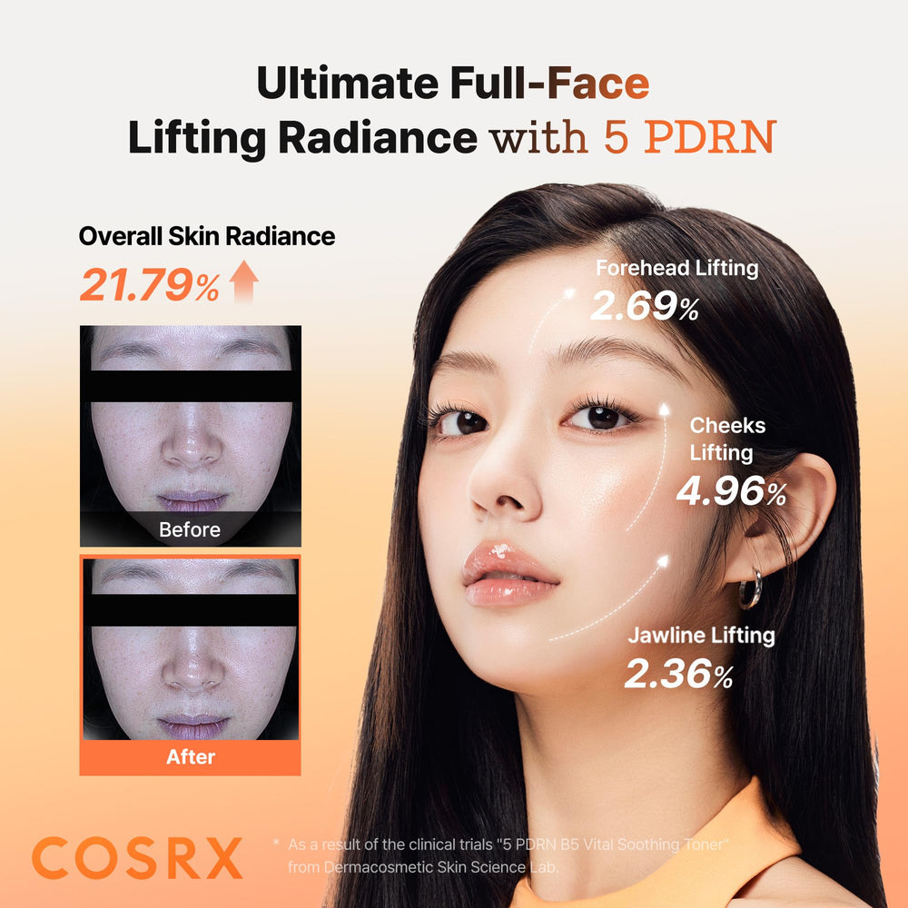 COSRX 5 PDRN B5 toner bottle on shelf in skincare routine