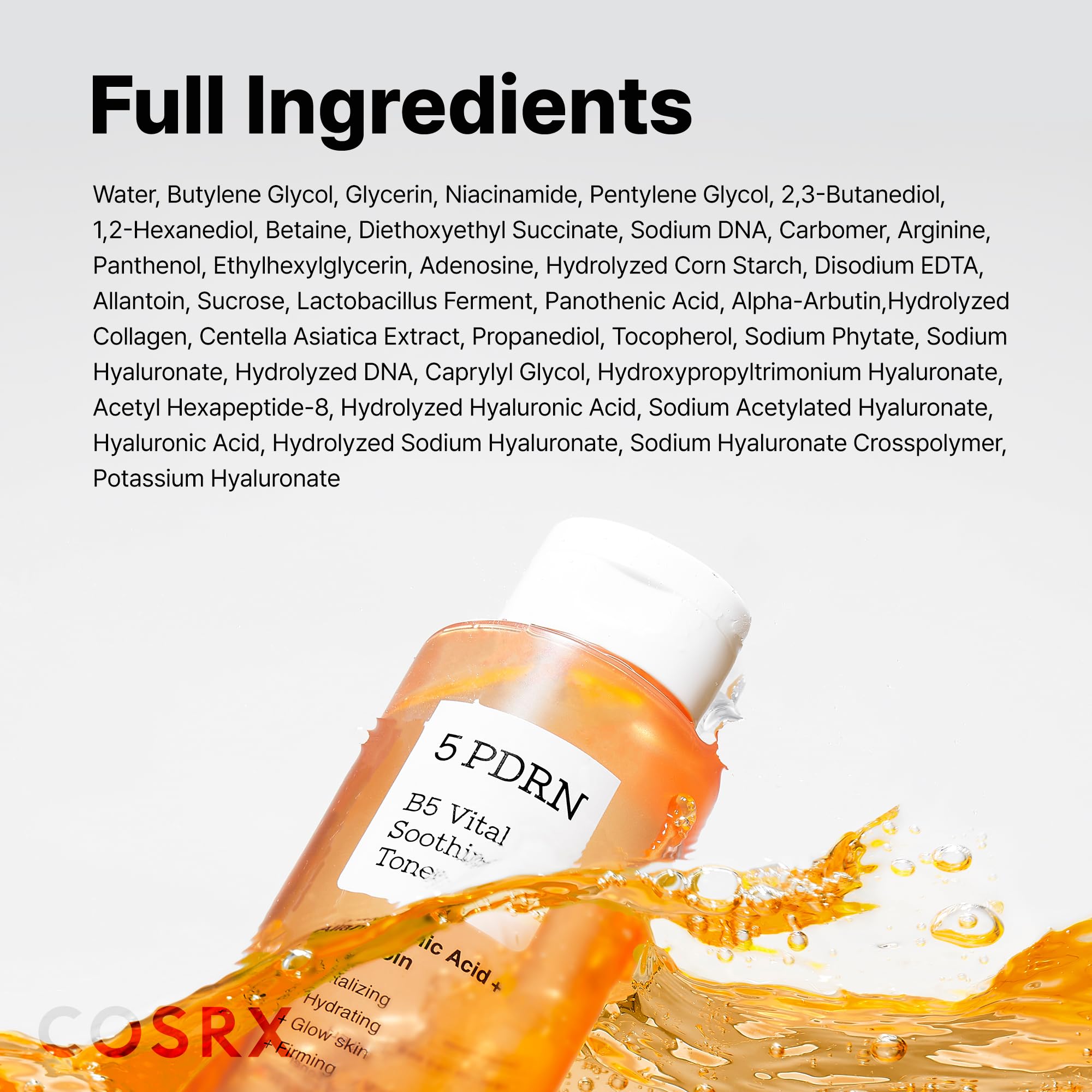 COSRX 5 PDRN B5 toner brand logo closeup for product trust