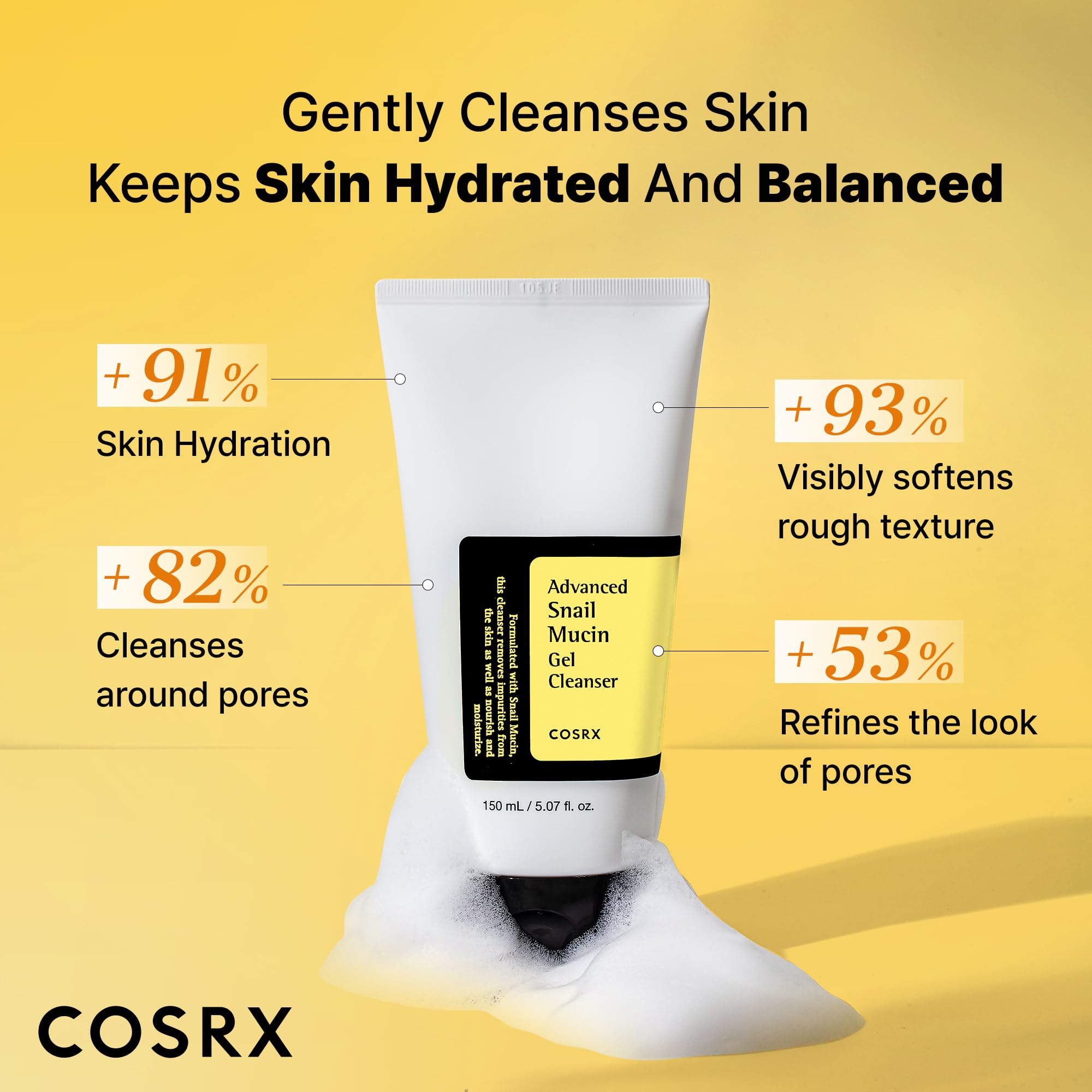 COSRX Advanced Snail Mucin Gel Cleanser foam formation close-up