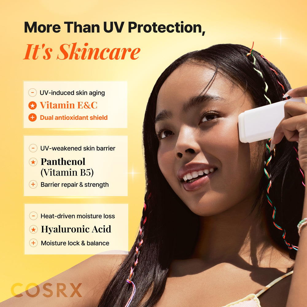 COSRX Airy-Light Clear Sunscreen Stick SPF 50 used on the face outdoors
