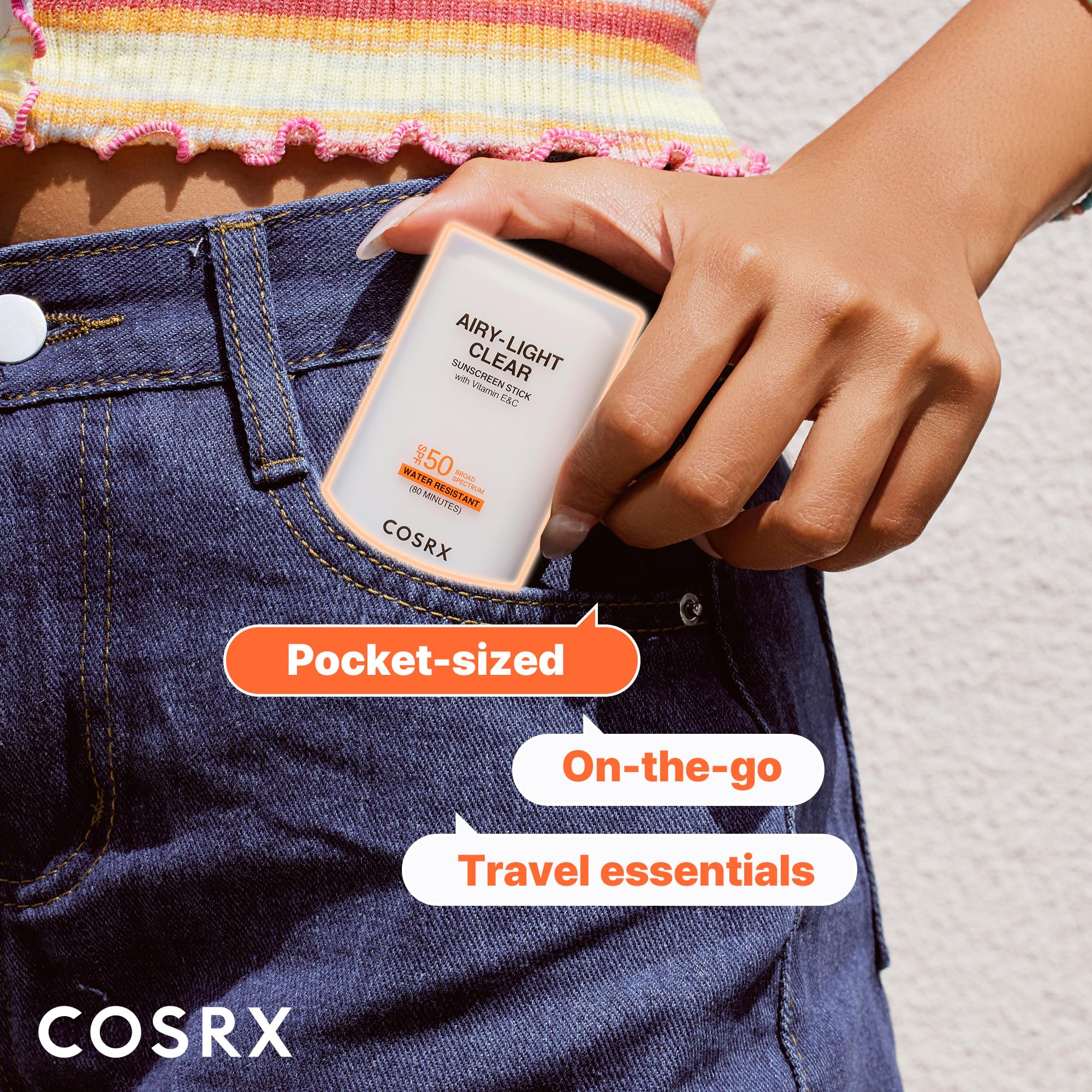 COSRX Airy-Light Clear Sunscreen Stick enriched with vitamins E and C for skin health