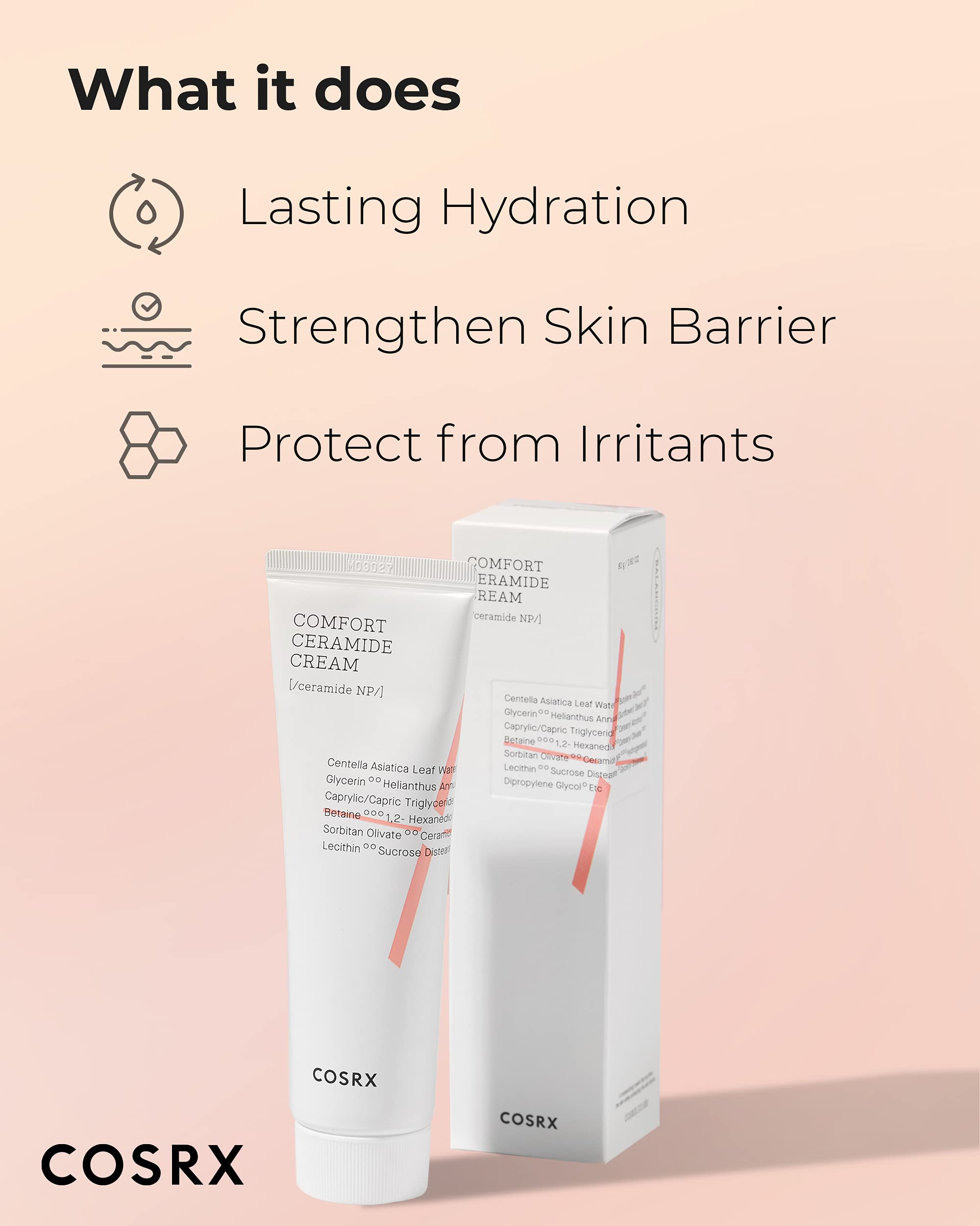 Product packaging label highlighting ceramide 3 and Centella ingredients