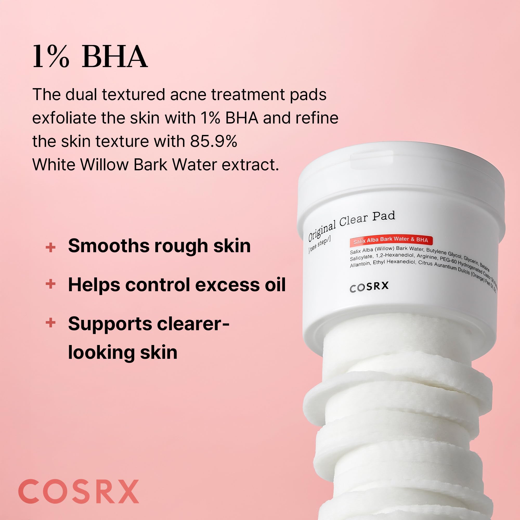 COSRX BHA Toner Pads embossed side for exfoliating texture.