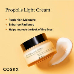 COSRX Full Fit Propolis Light Cream applied to skin showing hydration and glow