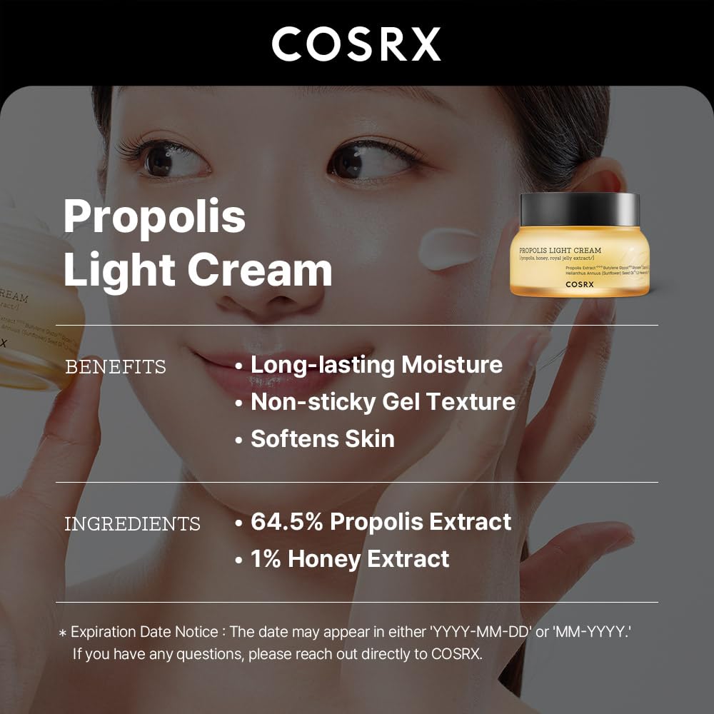 COSRX Full Fit Propolis Light Cream texture swipe demonstrates non-sticky finish