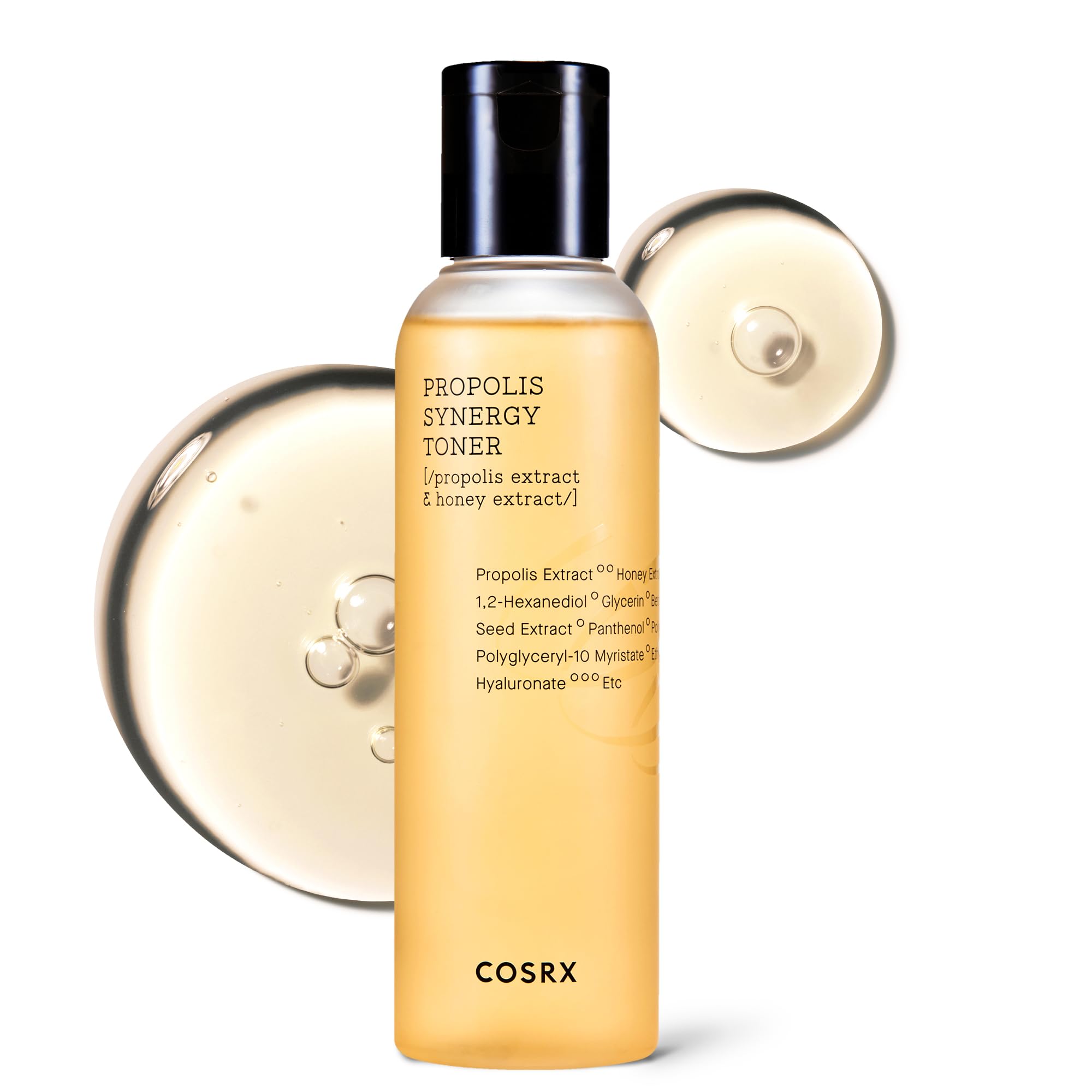 COSRX Full Fit Propolis Synergy Toner bottle pour shows immediate hydration on clean skin