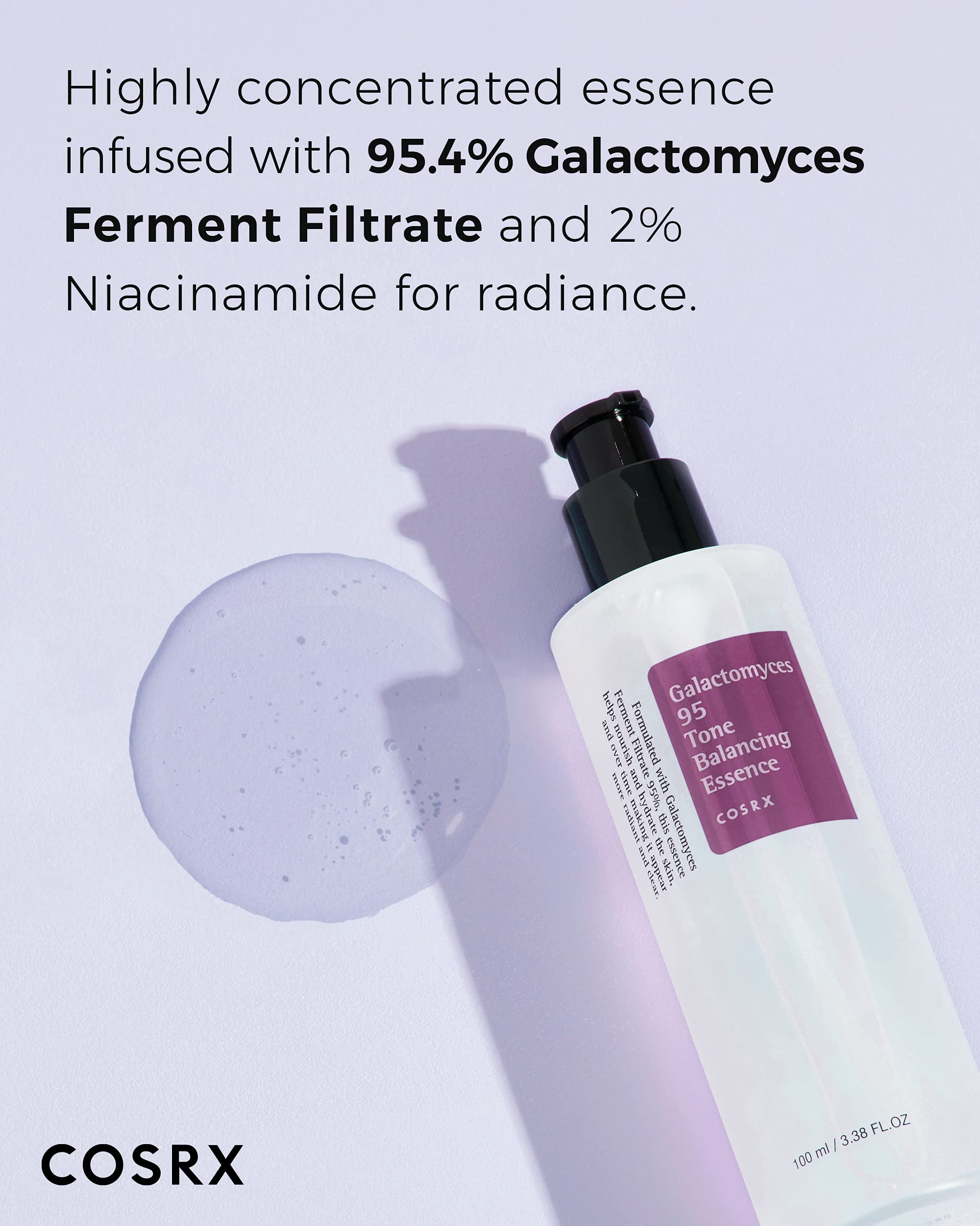 Application on skin with COSRX Galactomyces 95 toner promoting refreshed radiance