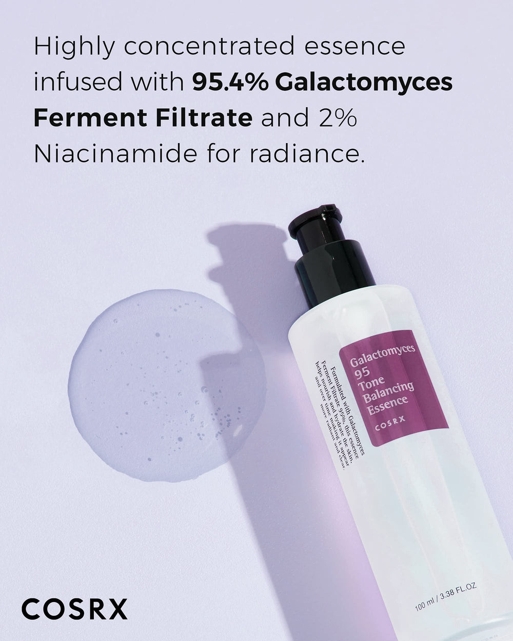 Application on skin with COSRX Galactomyces 95 toner promoting refreshed radiance