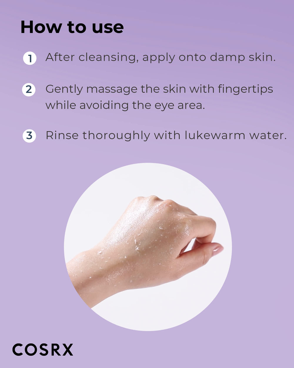Hyaluronic acid and rose water visuals emphasize added hydration after exfoliation