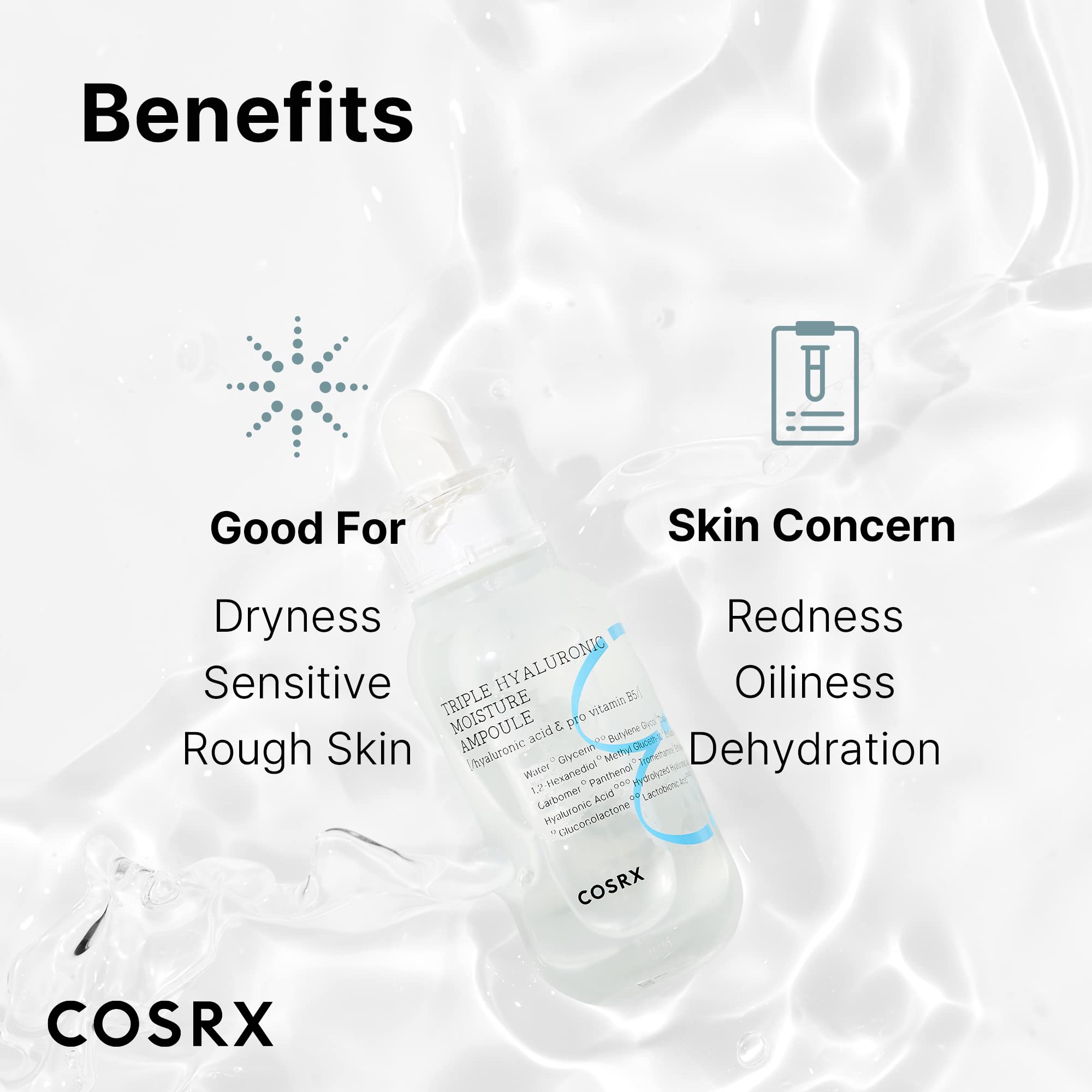 COSRX Hydrium ampoule application on skin as part of routine.