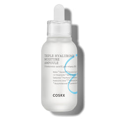 COSRX Hydrium bottle shows triple hyaluronic moisture ampoule for deep hydration.