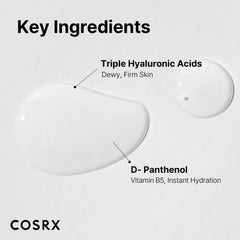 COSRX Hydrium label highlights skin-friendly, hypoallergenic formulation.