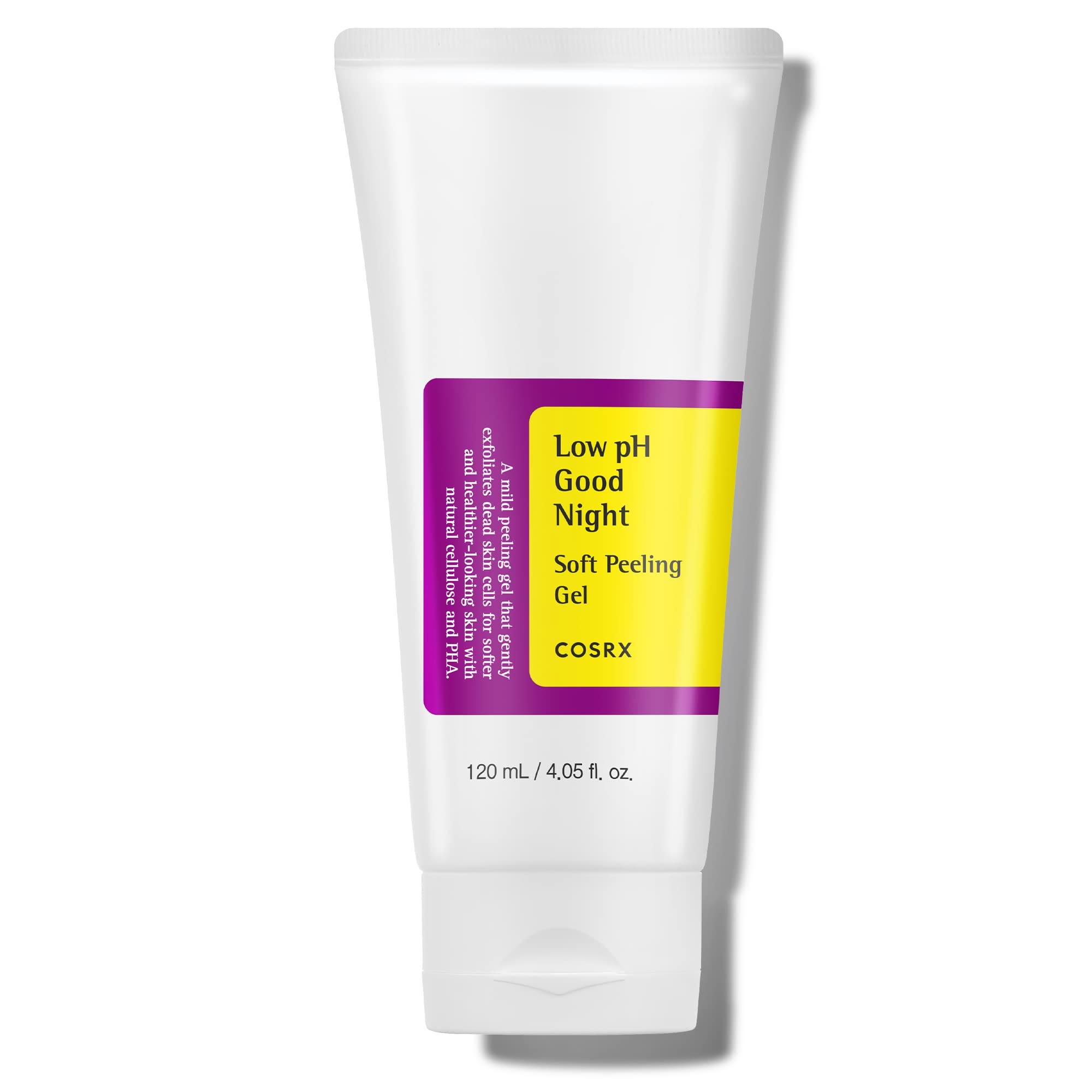 COSRX Low pH Good Night Soft Peeling Gel bottle highlights gentle exfoliation for sensitive skin