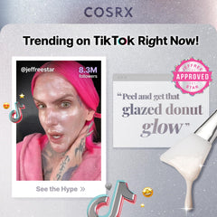 COSRX PDRN EXOSOME glaze wrap mask application swatch shows creamy texture and glow.