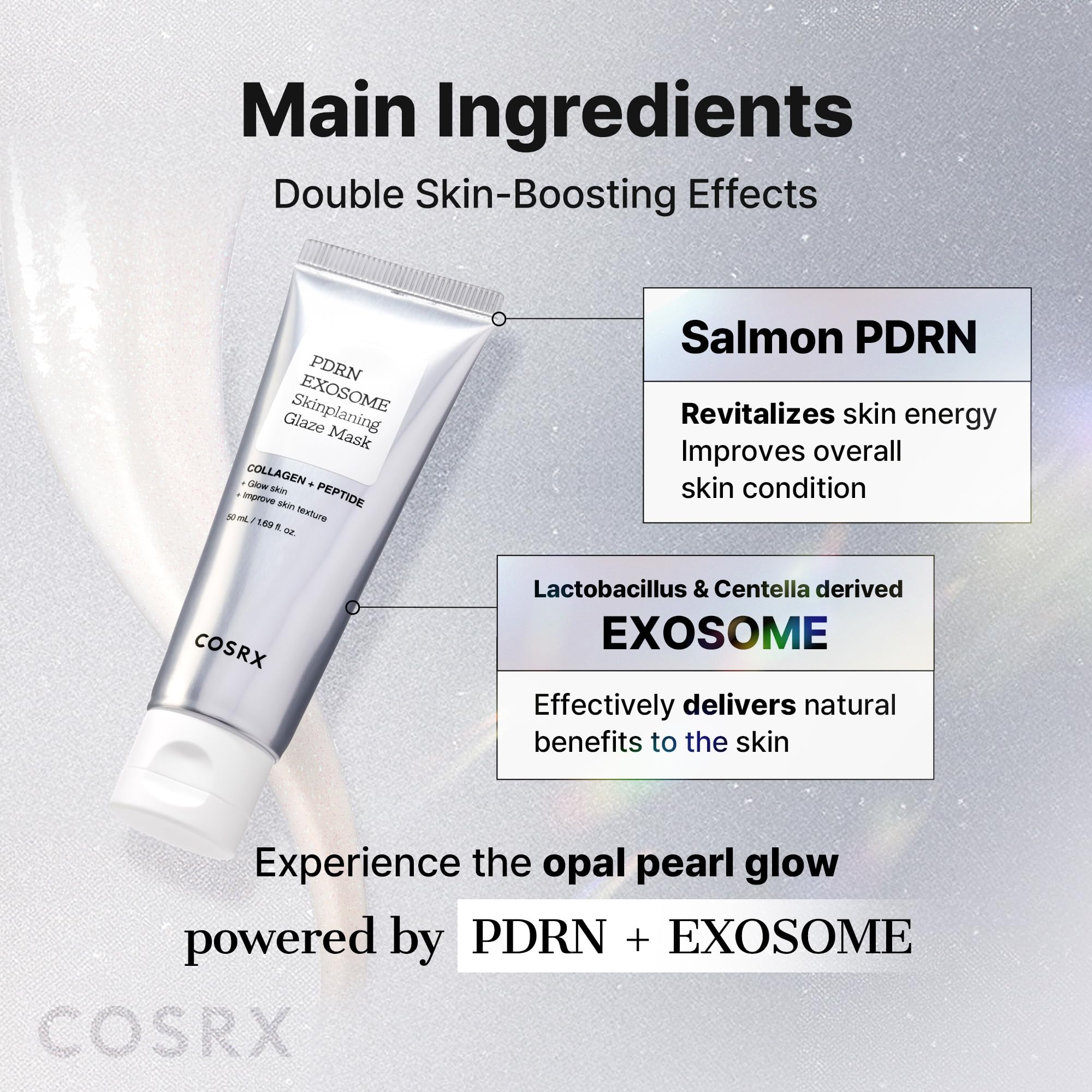 COSRX PDRN EXOSOME glaze wrap mask calm fatigued skin with moisture.