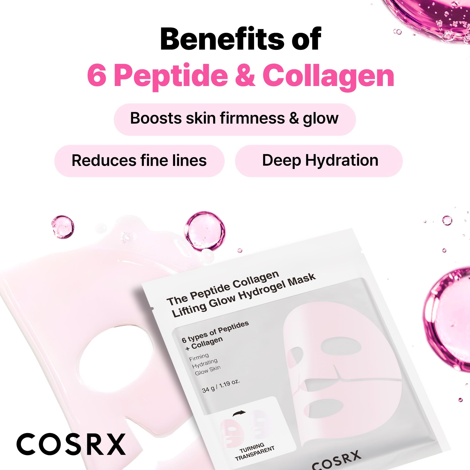 COSRX Pink Peptides Collagen Mask during wear illustrates soothing hydration