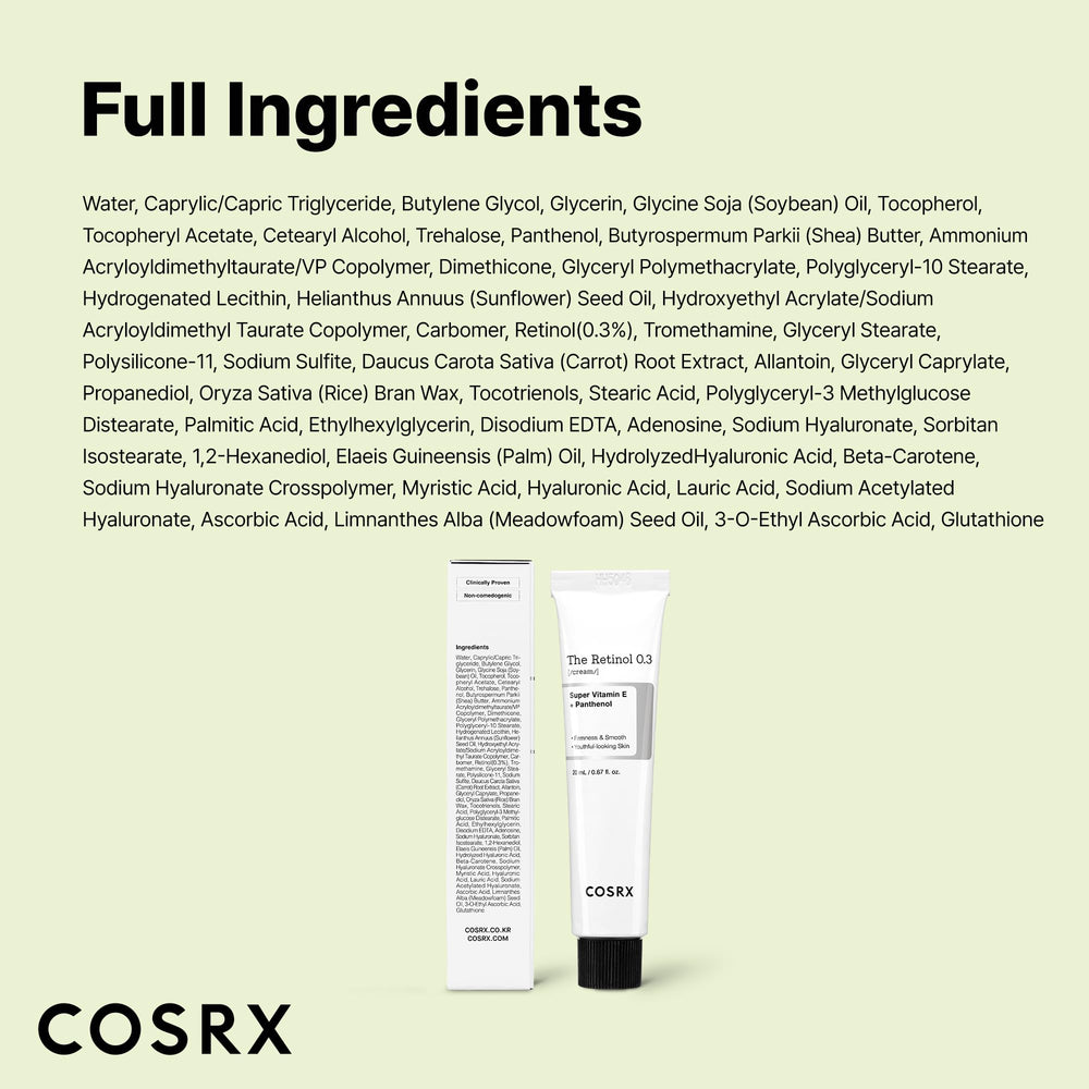 COSRX Retinol 0.3% Cream paired with SPF 30+ sunscreen for daytime use