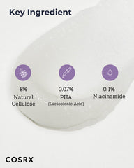 Rice ferment ingredients from COSRX suggesting a soothing, balanced exfoliation effect